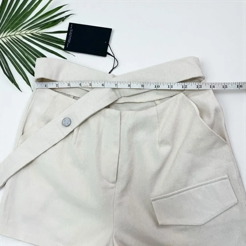 4th & Reckless NWT Melanie Deconstructed Belted Shorts in Oat Cream